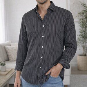 Buffalo David Bitton Mens Black Pinstripe Button Down Shirt Slim Fit Size L